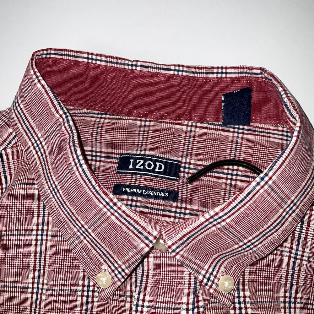 IZOD Premium Essentials Men's Plaid Button Down Shirt Burgundy White Casual‎ XL